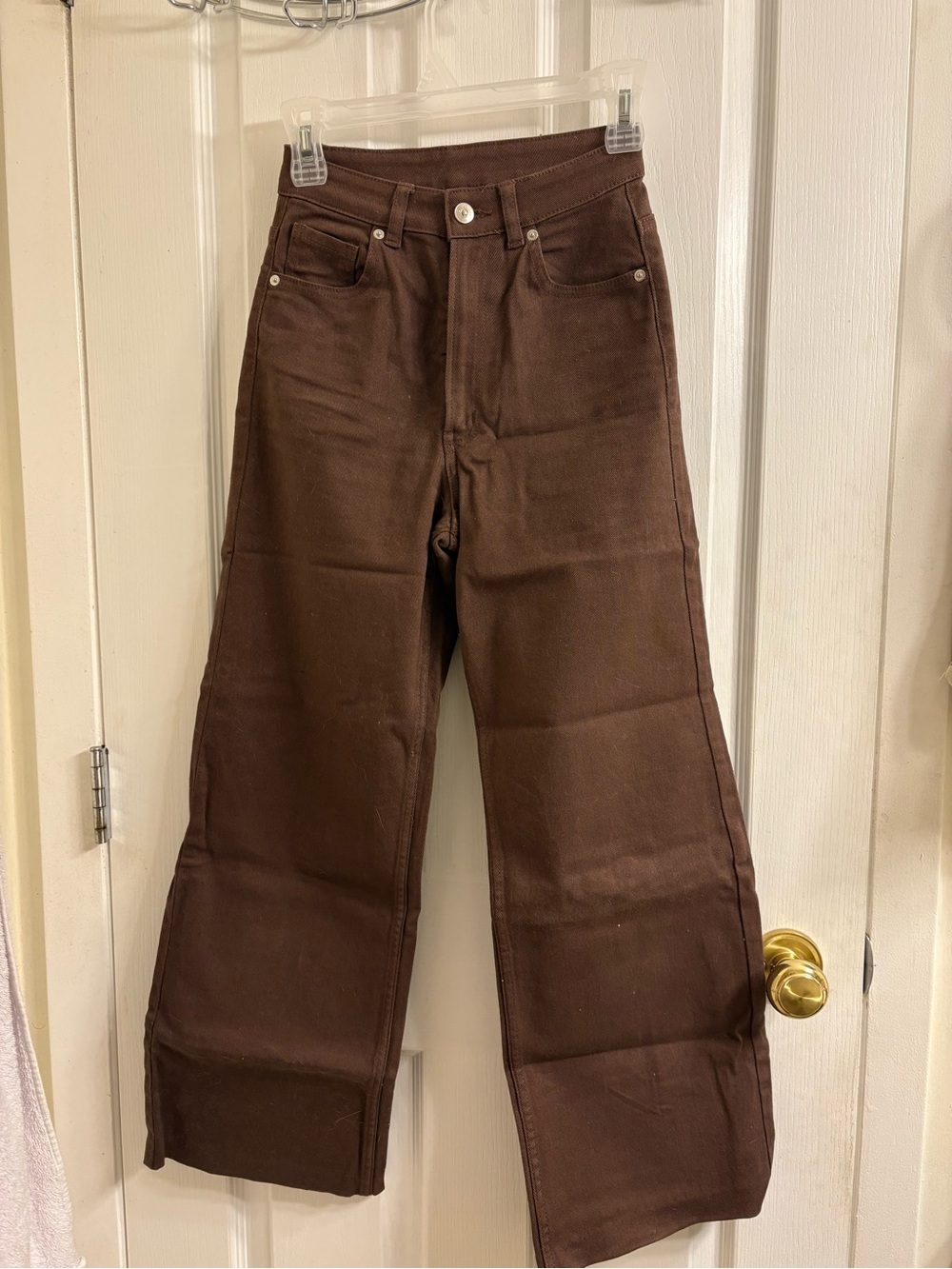 H&M Brown High-Waist Wide-Leg Jeans